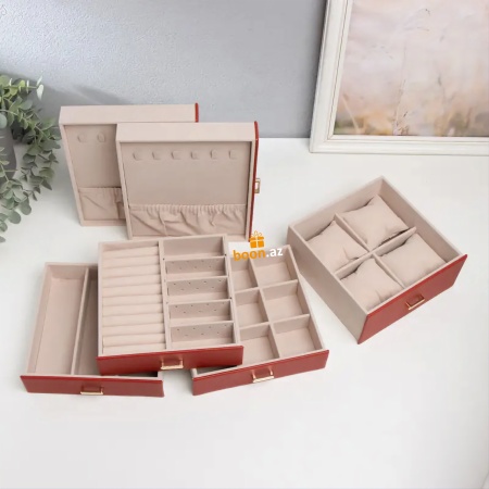 Шкатулка для украшений "Комод с золотистыми ручками"red