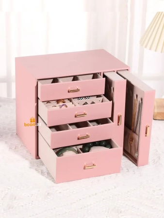 Шкатулка для украшений "Комод с золотистыми ручками"pink