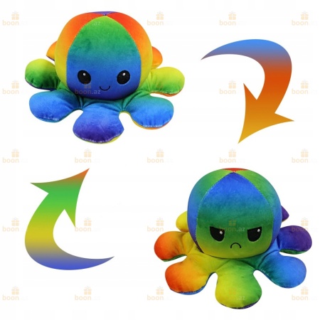 Мягкая игрушка  «Осьминог-перевёртыш» (двухсторонний осьминог) радуга