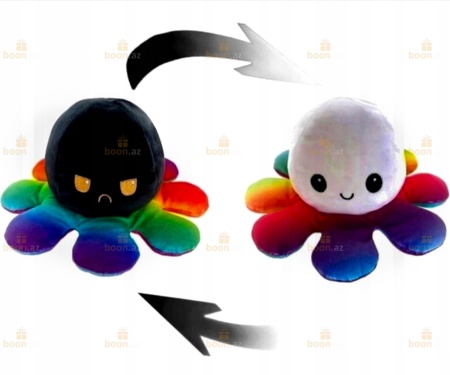 Мягкая игрушка  «Осьминог-перевёртыш» (двухсторонний осьминог) черн-белый радуга